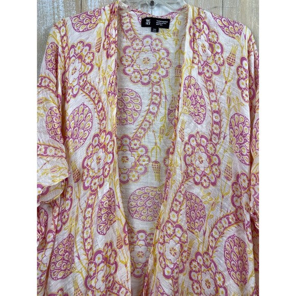 Metropolitan Museum of Art Open Kimono Cover Up Pink White One Size Silk Blend - Picture 2 of 8